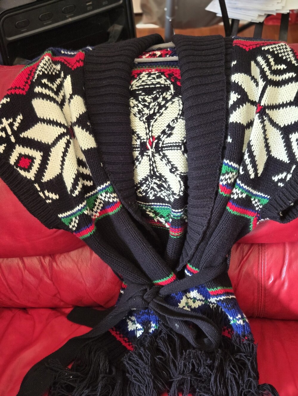 Ralph Lauren Black Fair Isle Knit Cardigan with Multicolor Pattern